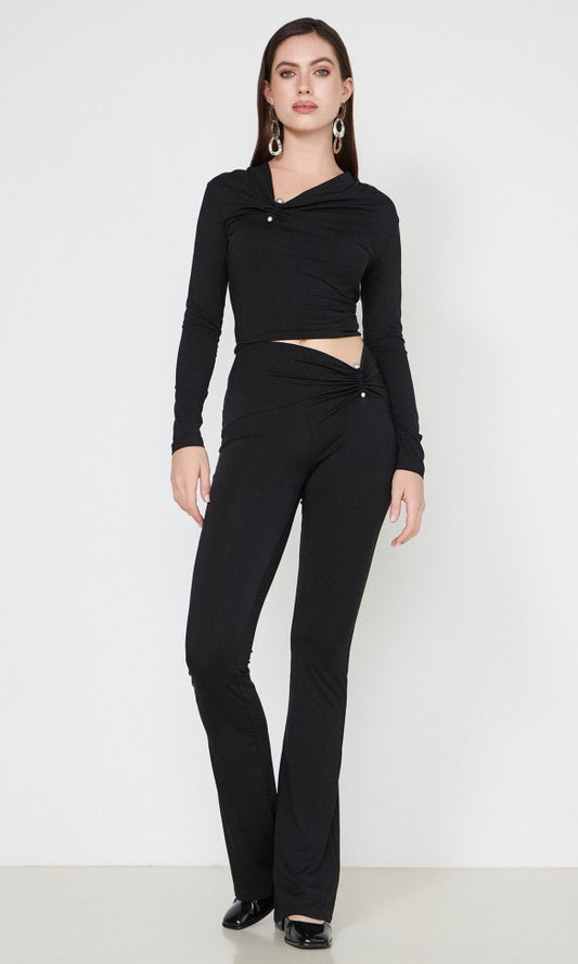 Pants with Metal Detail Jersey Black MARGARET