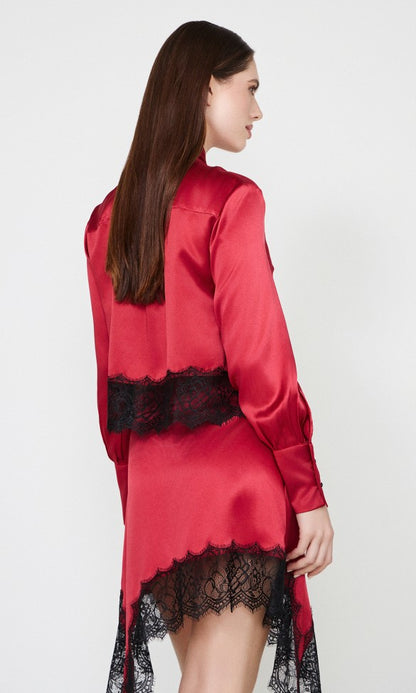 Μεταξωτή μπλούζα με δαντέλα Κόκκινη Adriana