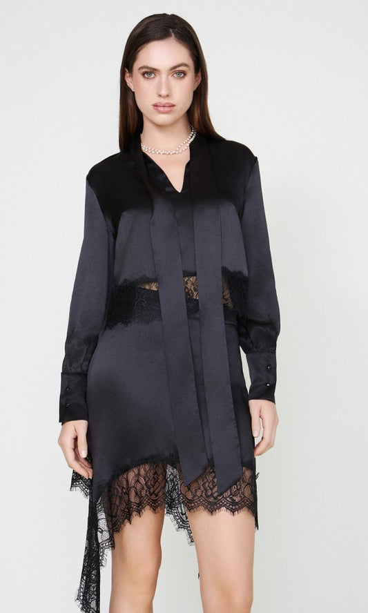 Silk Blouse with lace Βlack Adriana