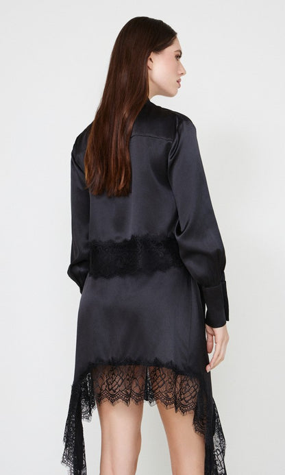 Μεταξωτή μπλούζα με δαντέλα μαύρη Adriana