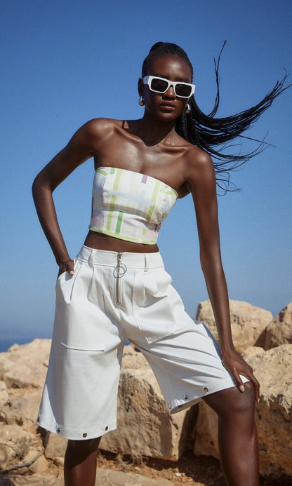 Cotton Pants or Shorts with Snaps, White ADALE