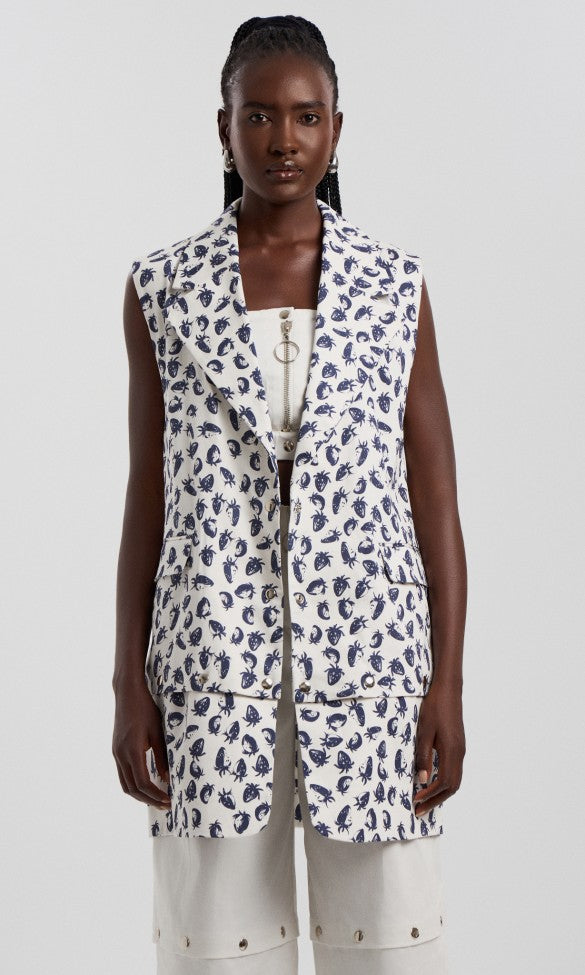 Βαμβακερό γιλέκο με κουμπώματα σε χρώμα φράουλα, ADALE 