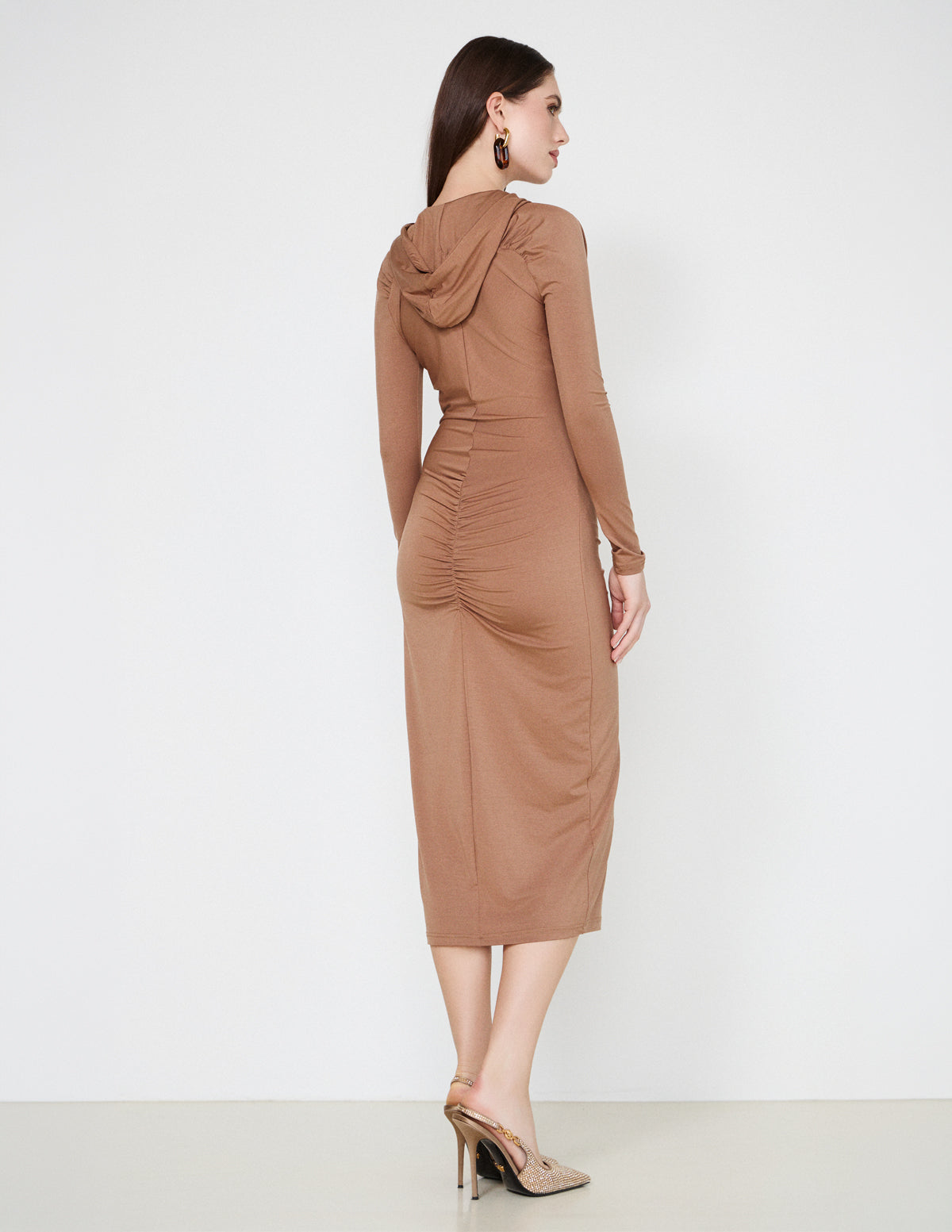 Brown Margaret Jersey Dress Zipped with Hood