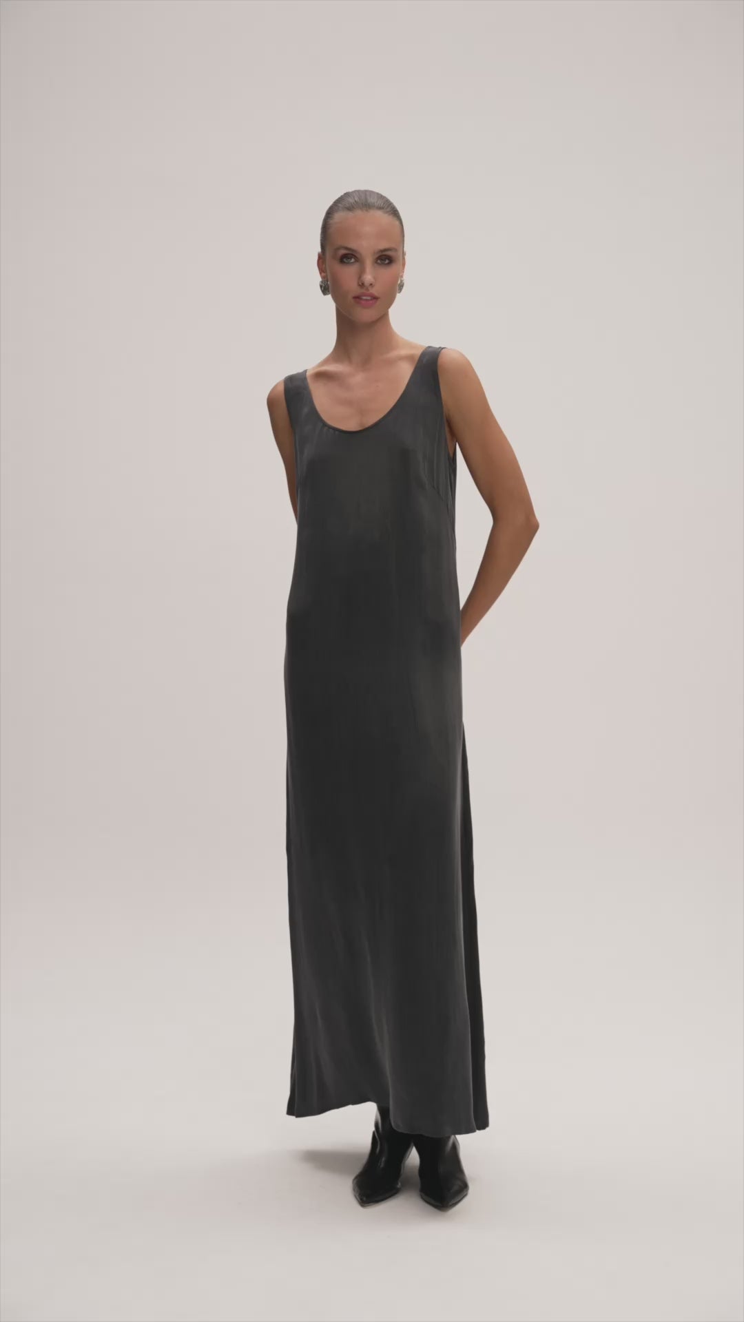 Moon Maxi Slip Dress Cupro Dark Grey — product video