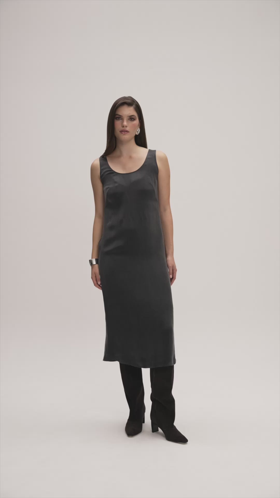 Moon Slip Dress Midi Cupro Dark Grey — product video