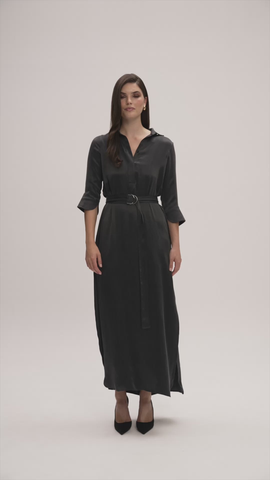 Camille Shirt Maxi Dress Cupro Dark Grey — product video