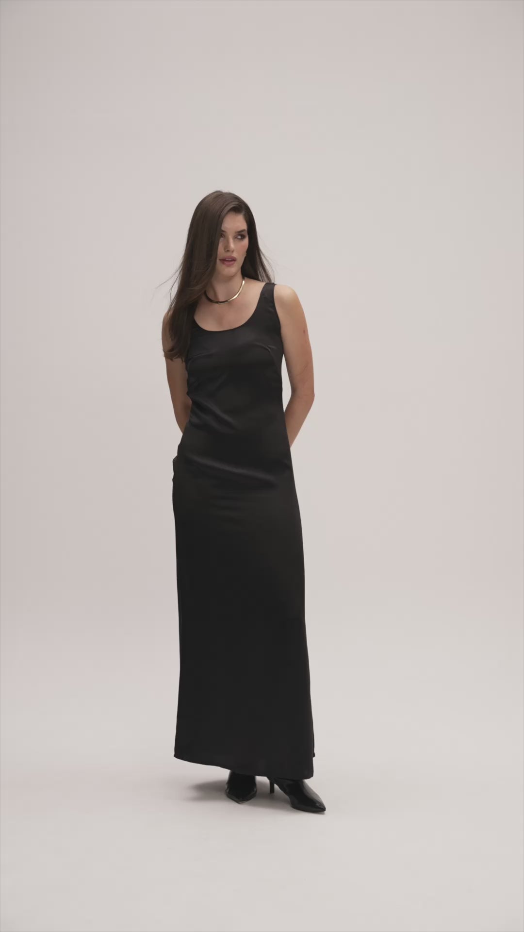 Moon Maxi Slip Dress Silk Black — product video