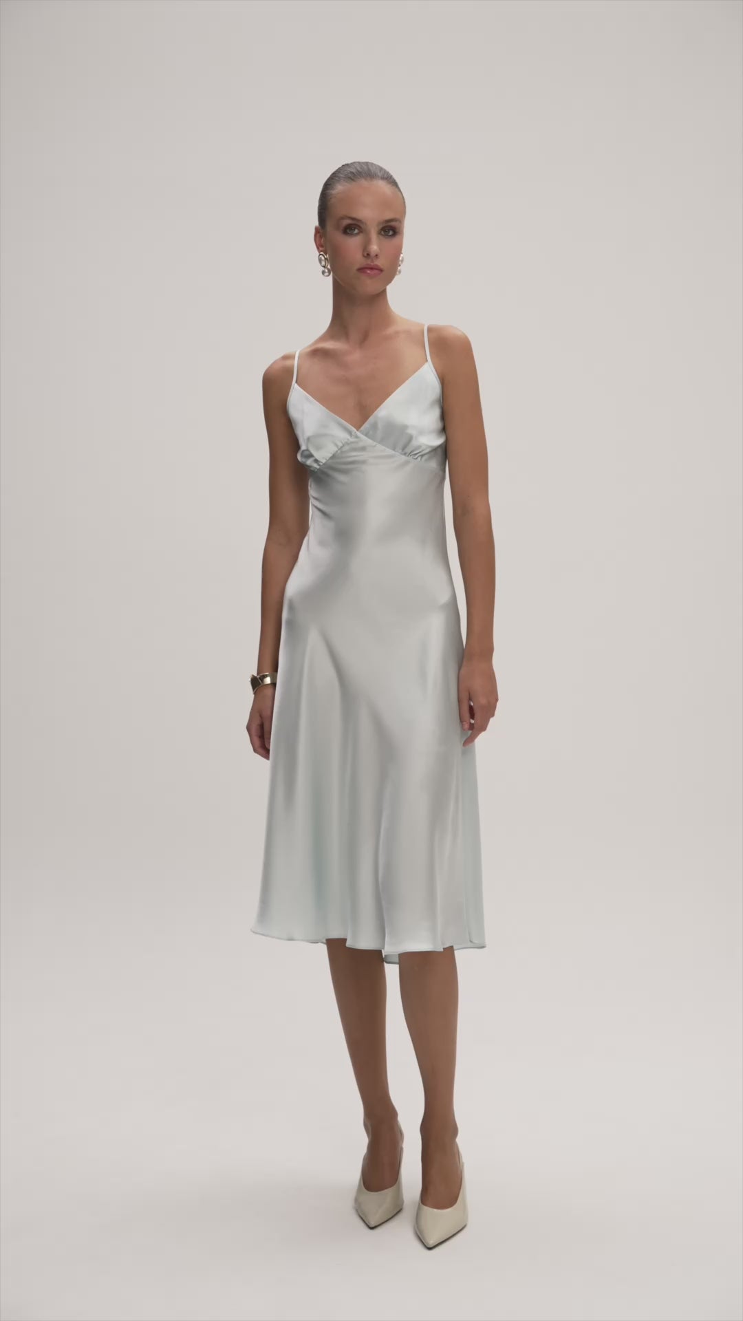 Sienna Silk Midi Dress Light Blue — product video