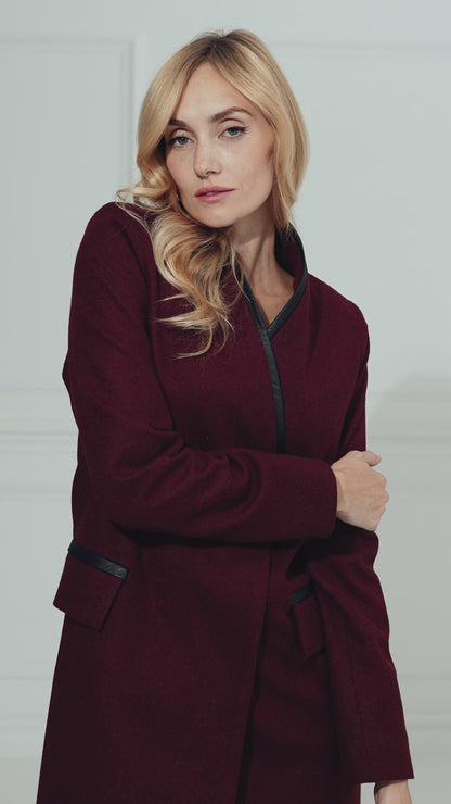 Μάλλινο Παλτό Σκούρο Κόκκινο AMANDA