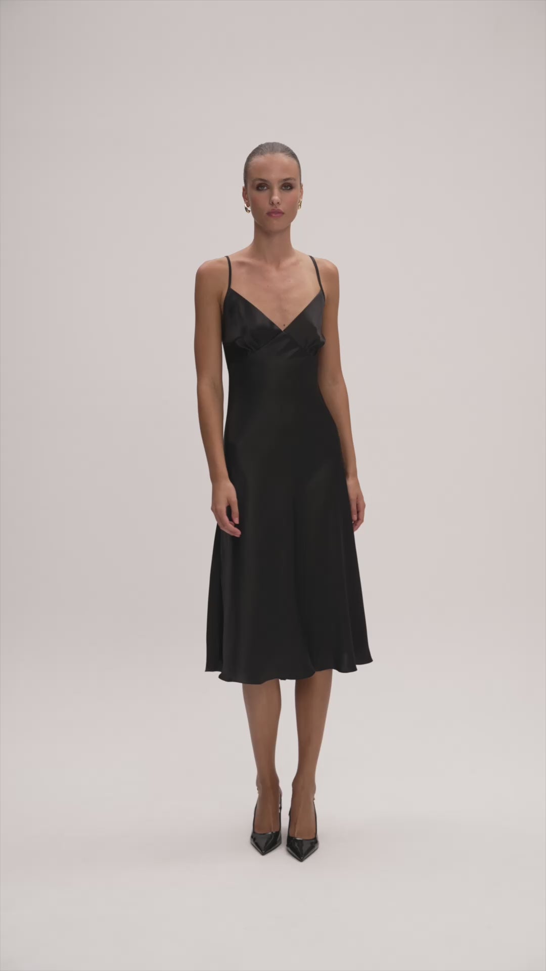 Sienna Silk Midi Dress Black — product video