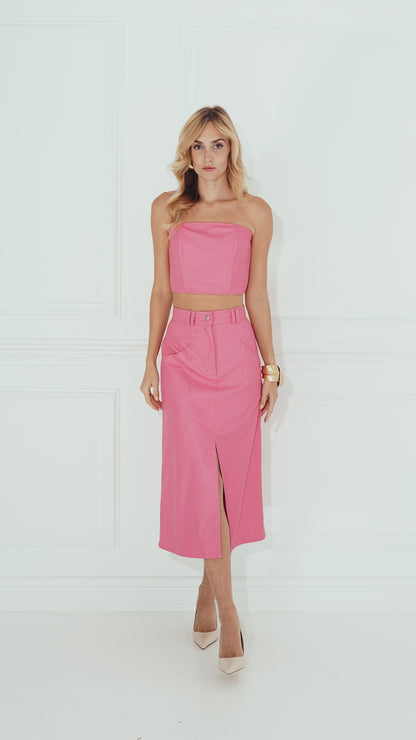 Φούστα από οικολογικό δέρμα ροζ, GEMMA