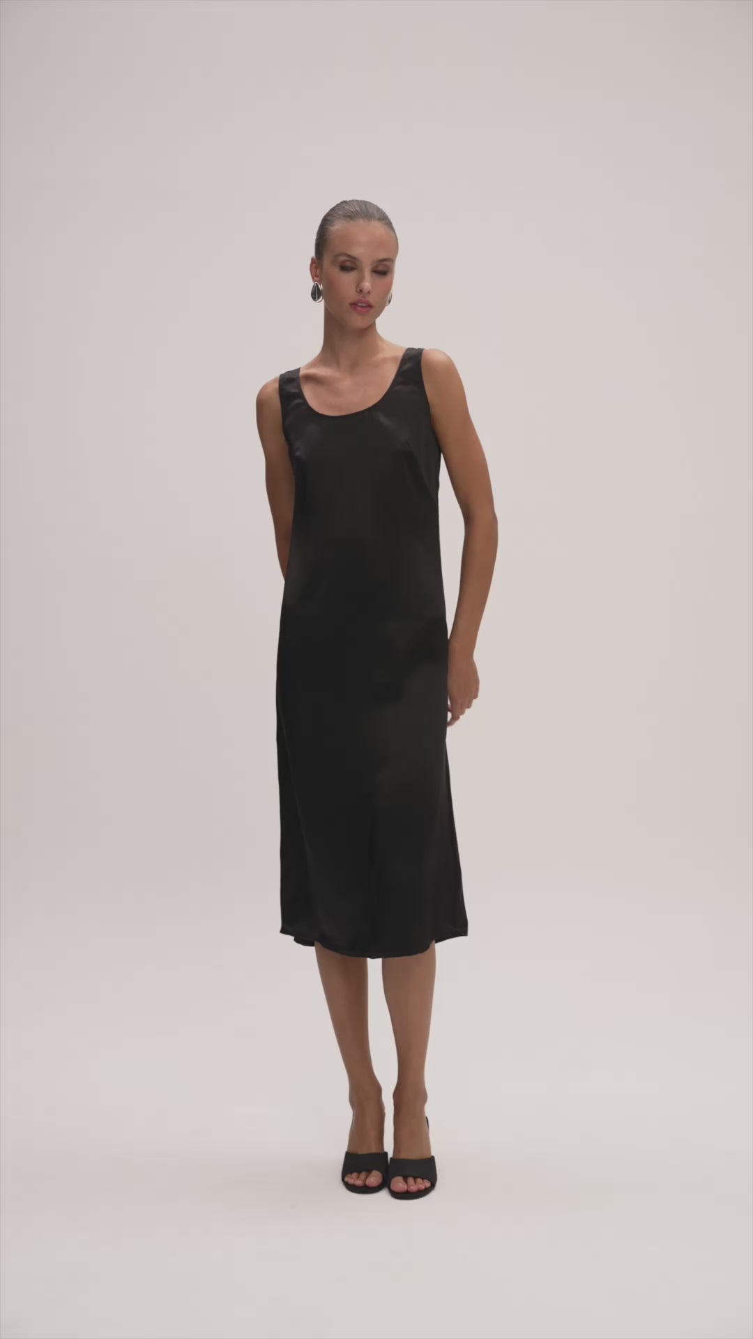 Moon Slip Dress Midi Silk Black — product video