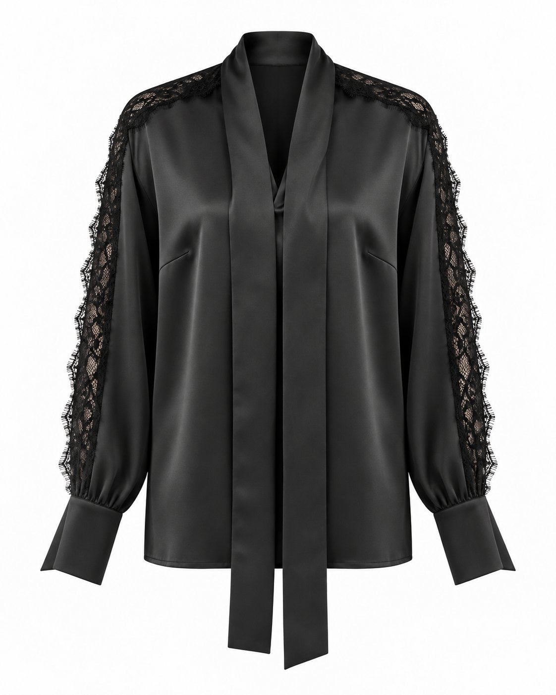 Sienna Silk Shirt with Lace Black