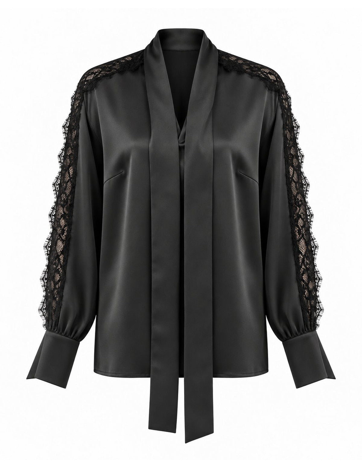Sienna Silk Shirt with Lace Black