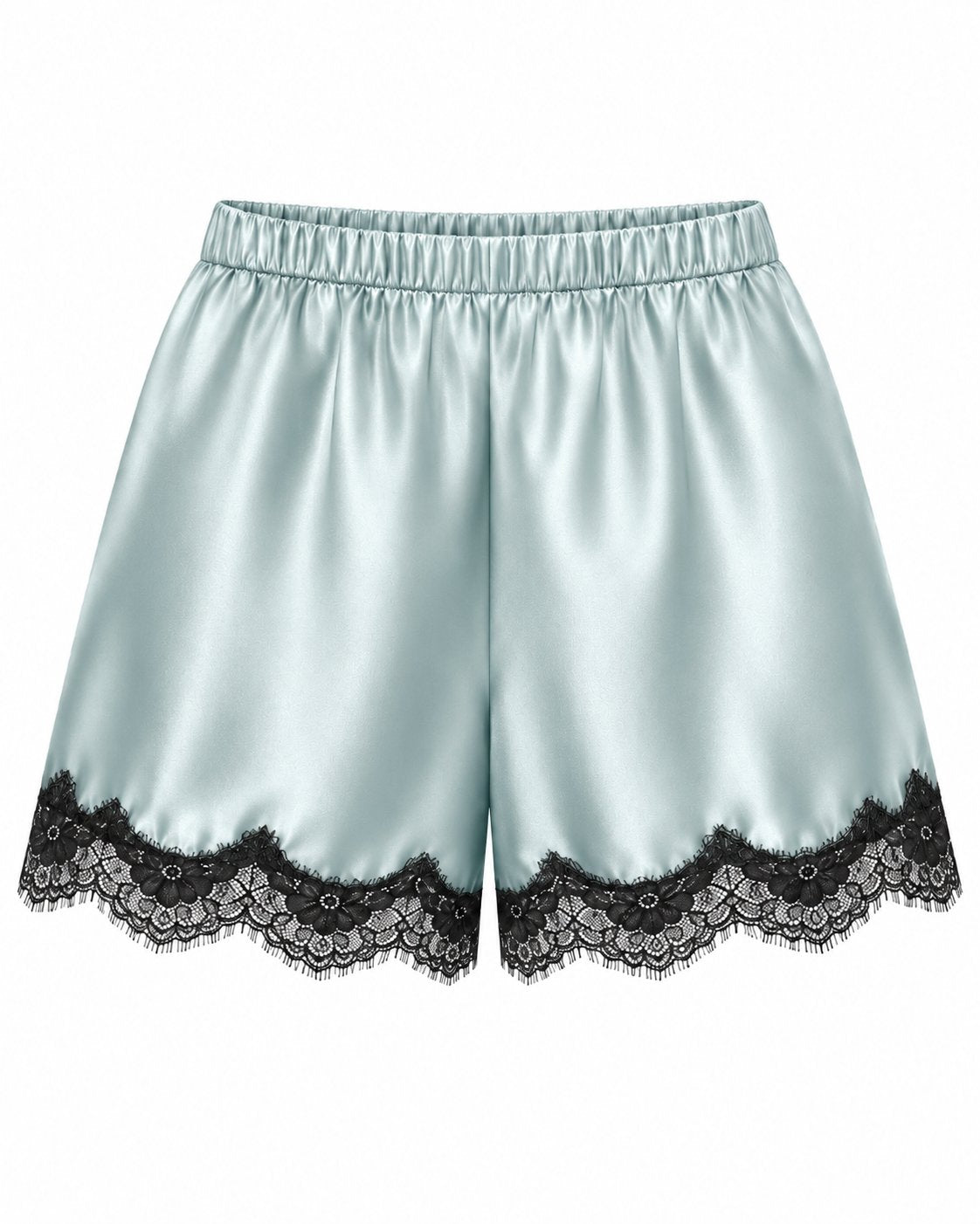 Sienna Silk Shorts with Lace Light Blue