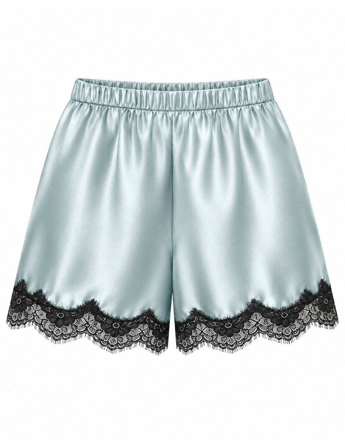 Sienna Silk Shorts with Lace Light Blue