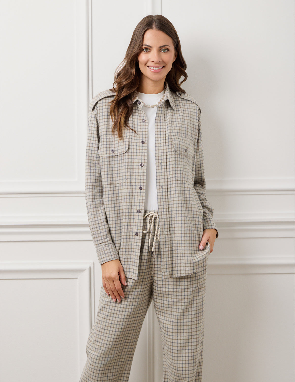 Light Grey Small Check Elena Checked Shirt