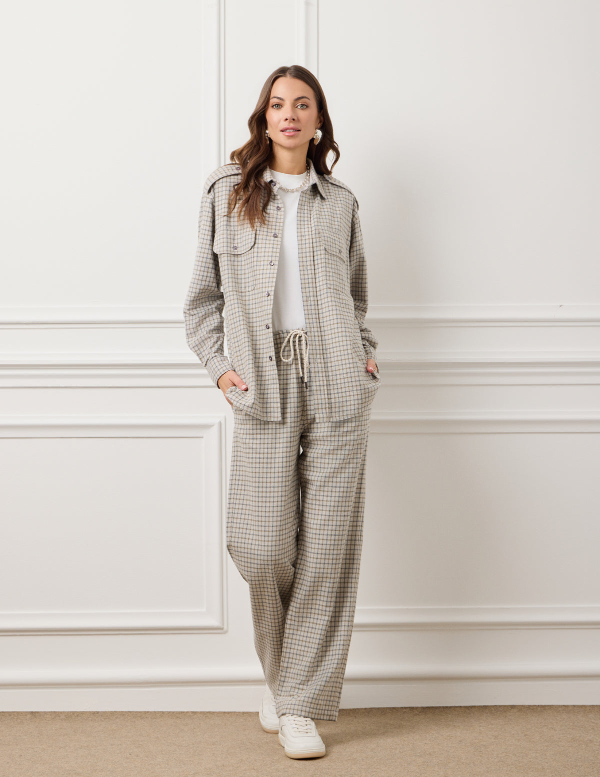 Light Grey Small Check Elena Checked Shirt