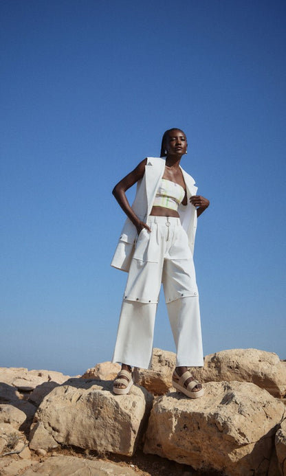 Cotton Pants or Shorts with Snaps, White ADALE