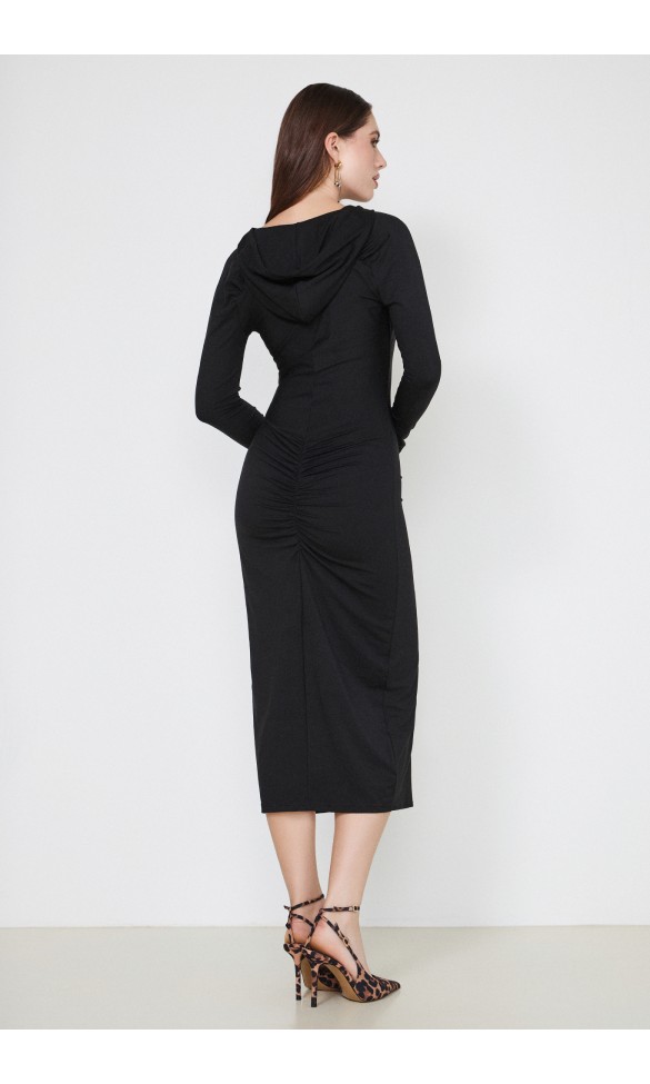 Jersey Dress Zipped with hood Black MARGARET