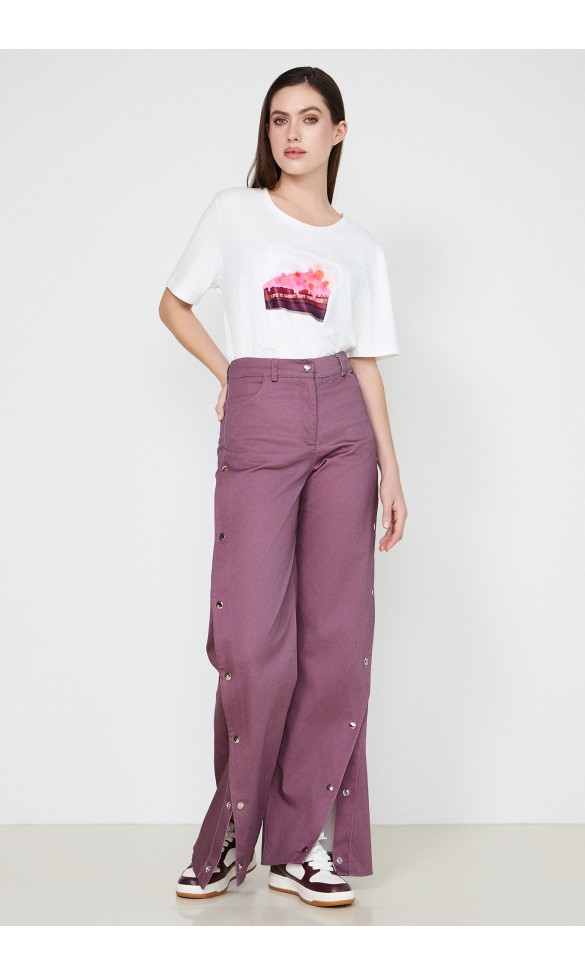 Cotton Pants with Snaps Dark Purple LUNA