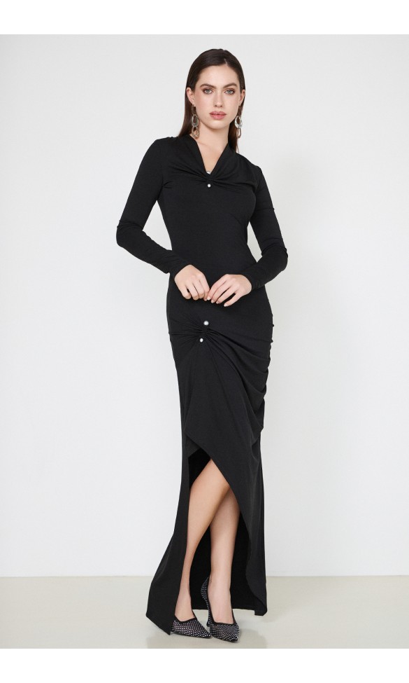 Jersey Dress with Metal Detail Black Margaret