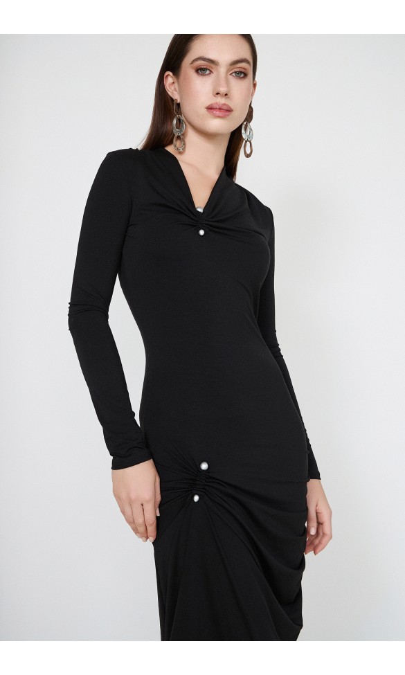 Jersey Dress with Metal Detail Black Margaret