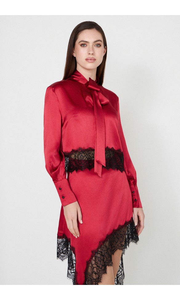 Silk Blouse with lace Red Adriana